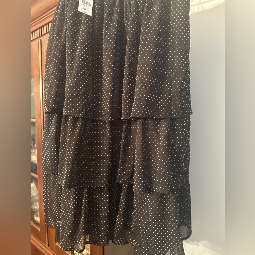 NET J. Crew Black and White Polka Dot Midi Tiered Skirt